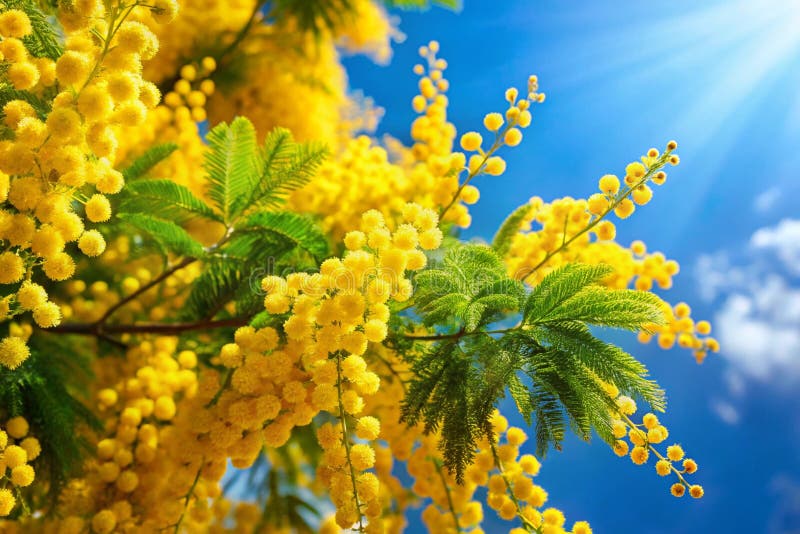Blooming Mimosa Tree over Blue Sky Spring Easter royaltyfri illustrationer