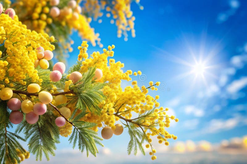Blooming Mimosa Tree for Spring and Easter Background stock illustrationer