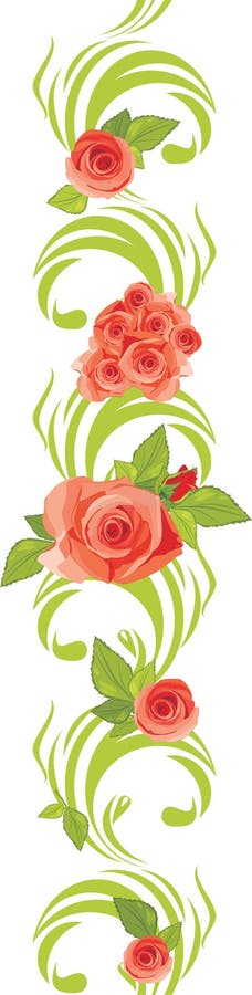 Blooming pink roses on the ornamental border. Illustration