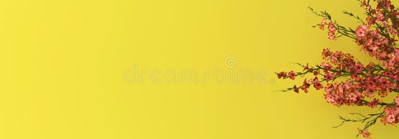 Floral Tree with Pink Flowers on Yellow Background Stock Photo Image