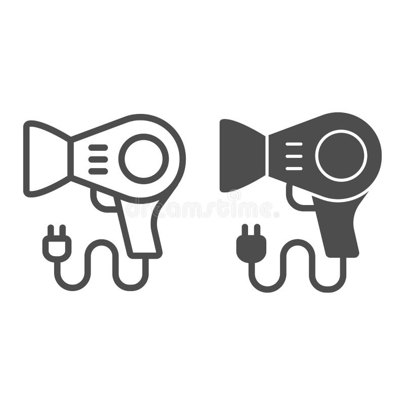 Blow drier line and solid icon, makeup routine concept, hair drier sign on white background, hairdrier icon in outline royalty free illustration