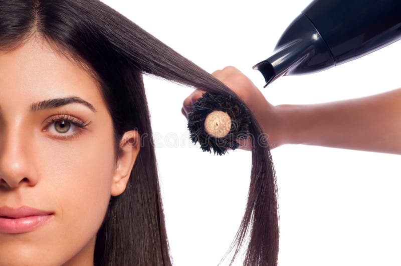 Blowdry Girl Hair stock image. Image of brush, hairdryer 