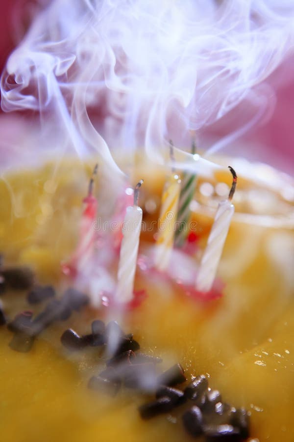 Blowed Birthday Cake Candles with Smoke Stock Image Image of cream