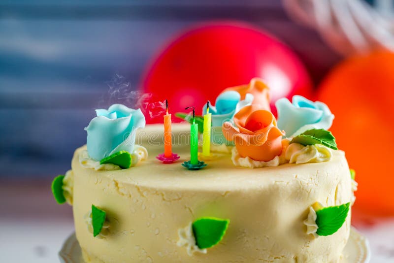 Blown Out Candles on Birthday Cake Stock Photo Image of confectionery