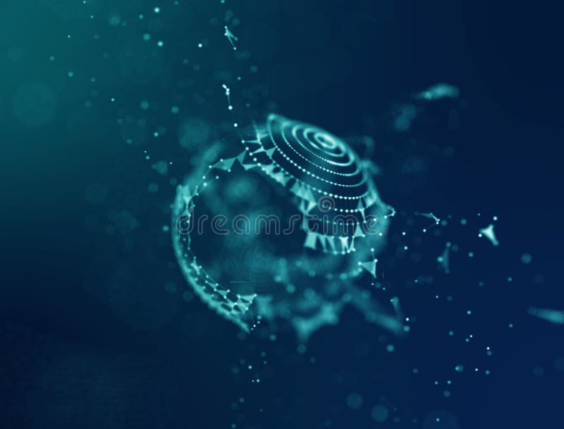 Blu astratto 3d Mesh Sphere distorto Illuminated Segno al neon Tecnologia futuristica HUD Element Estratto elegante illustrazione di stock Blu astratto 3d Mesh Sphere distorto Illuminated Segno al neon Tecnologia futuristica HUD Element Estratto elegante illustrazione di stock
