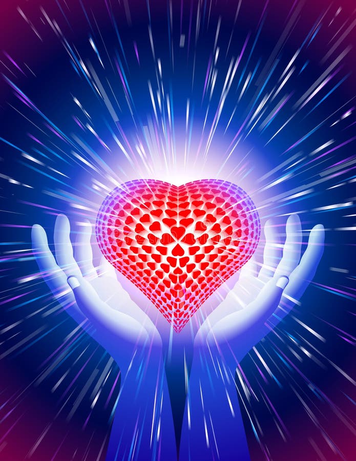 Blu del fondo di amore di potere magico del raggio luminoso del cuore della mano illustrazione vettoriale