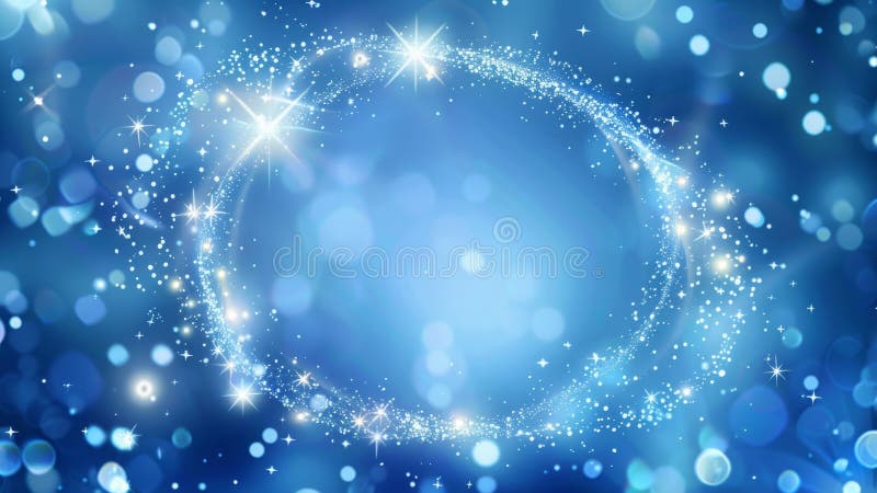 Blue abstract background with a bokeh circle and shiny stars. New year, birthday, holidays celebration. royalty free stock photography