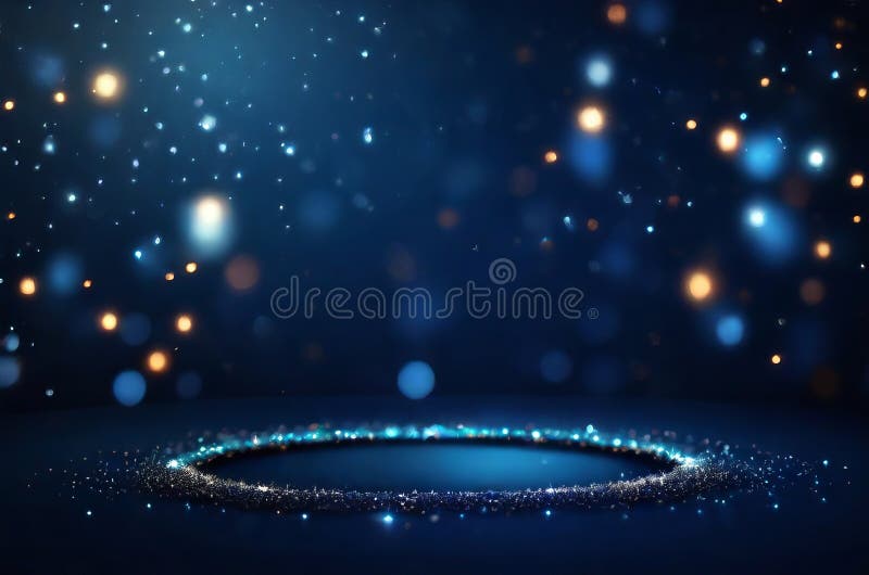 Blue abstract background with a bokeh circle and shiny stars. New year, birthday, holidays celebration. royalty free stock photos