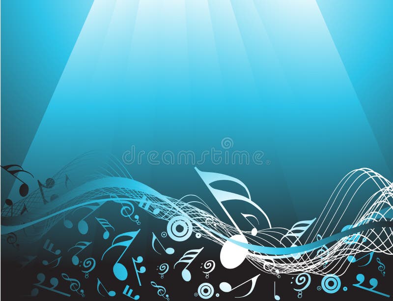 Blue abstract background with music notes