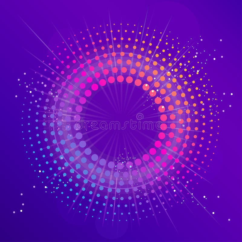 Blue Abstract disco background with neon glowing circle. Vector royalty free illustration