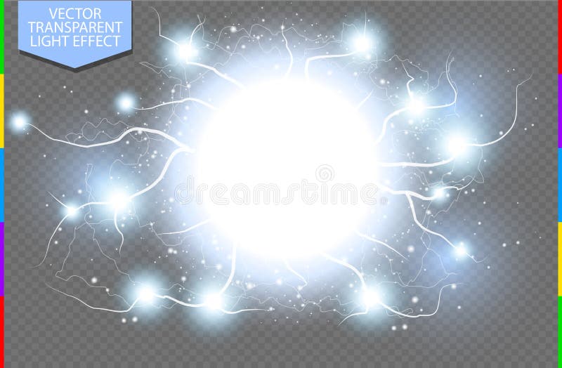 Vector glow power lightning cluster. Electric discharge on transparent background. High voltage charged core. Additional format vector vectors