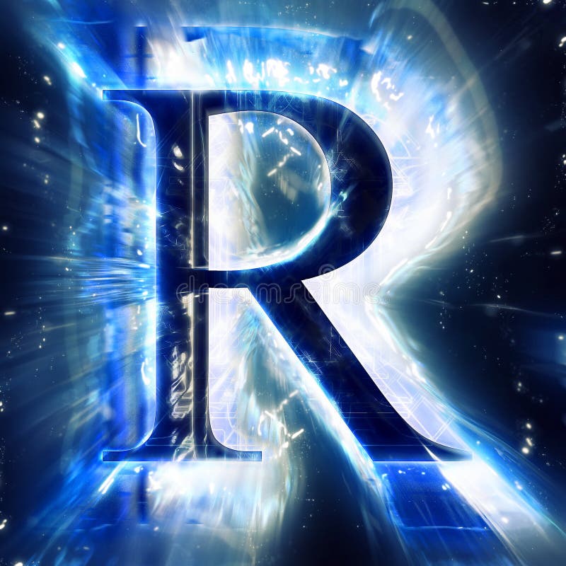 r letter in blue fire