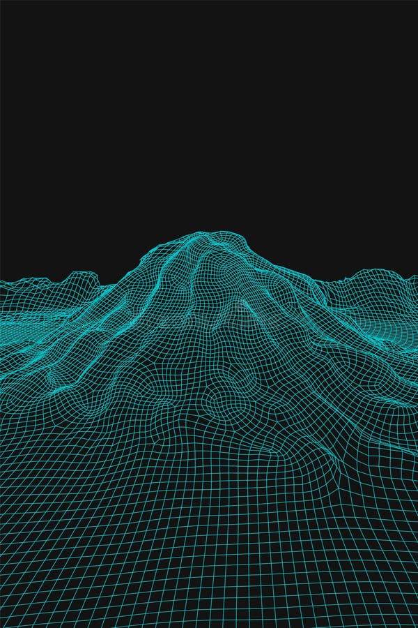 Blue Abstract Vector Wireframe Landscape Background. 3D Futuristic Mesh ...