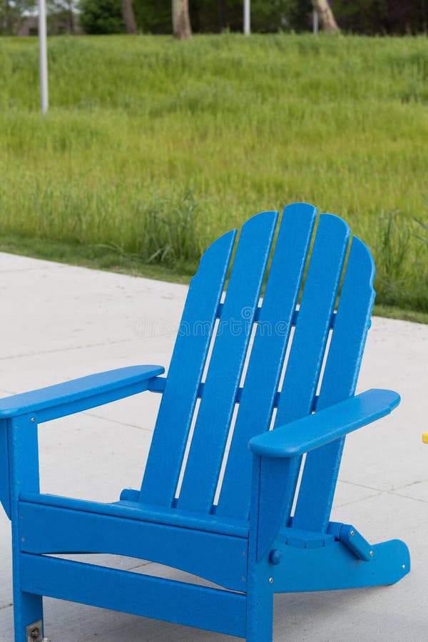 Blue Adirondack Chair Beach Grass Water 149296729 