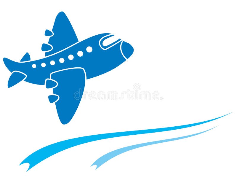 Design of blue aeroplane isolated on white. Aircraft arrival sign vectors