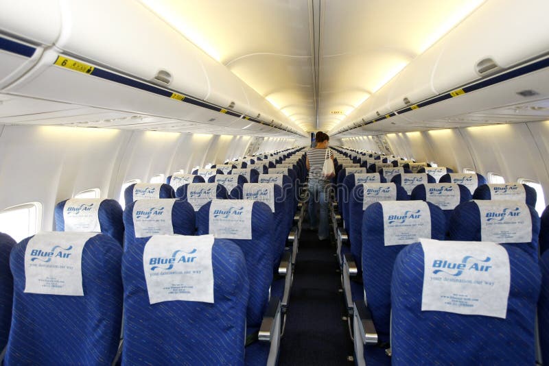 Blue Air airplane interior editorial stock photo. Image of board - 17770883