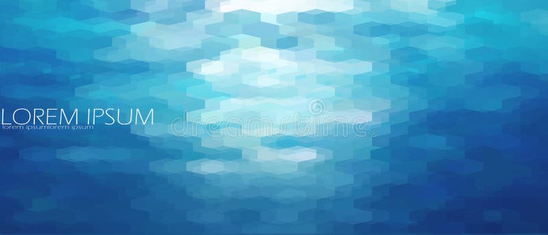 Blue aqua water sea background template. Underwater abstract geometric view ripple wave shining light ocean banner
