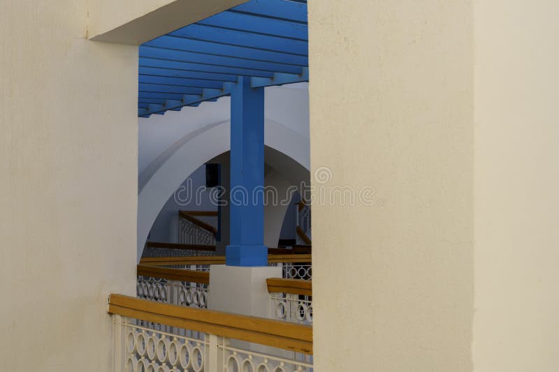 A blue archway with a white ceiling stock photo