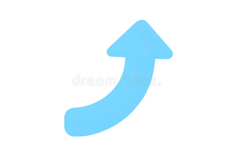 Blue arrow pointing up and right, curved shape, directional symbol, simple design vector illustration