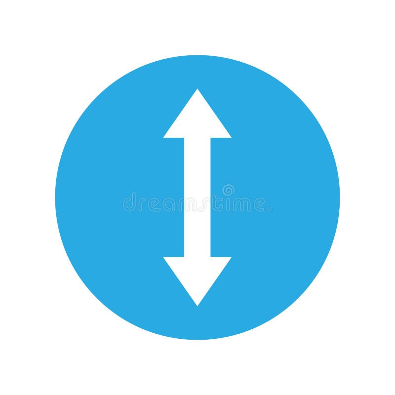Blue arrow icon. Up and down. Simple vector illustration. Circular geometric design. royalty free illustration