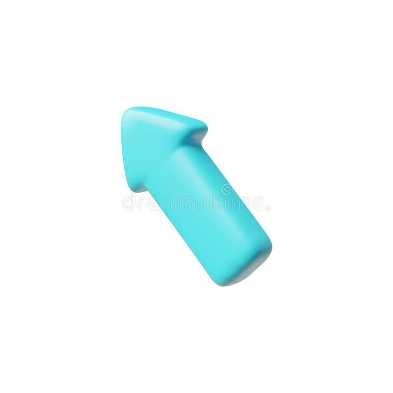 Blue arrow up left diagonal cursor 3D cartoon plastic style vector icon, volume navigation pointer, interface button royalty free illustration