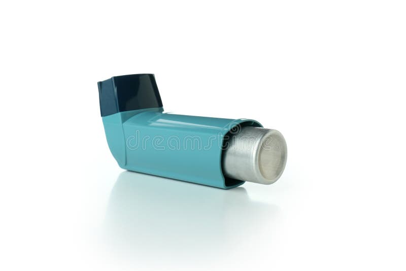 Blue Asthma Inhaler Isolated on White Background Stock Image Image of