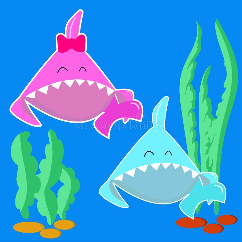 Blue Baby Shark Boy and Pink Baby Shark Girl. Cartoon Fish Character  Isolated on Light Background. Stiker for Kid Party in Marine Stock Vector -  Illustration of cartoon, birthday: 138137466