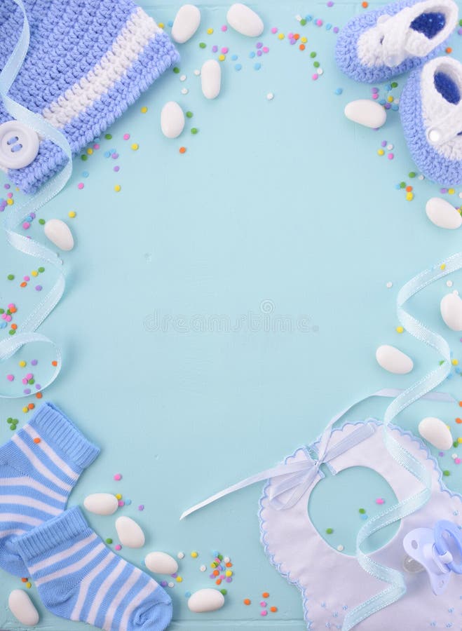 Its a boy, blue theme Baby Shower or Nursery background with decorated borders on pale blue wood background. Its a boy, blue theme Baby Shower or Nursery background with decorated borders on pale blue wood background.