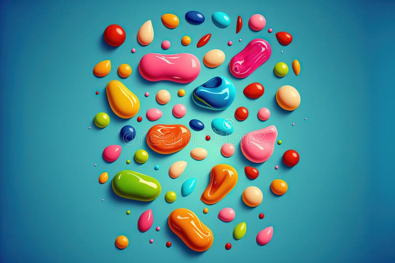 The Blue Backdrop is Covered in Various Jelly Beans Stock Illustration Illustration of