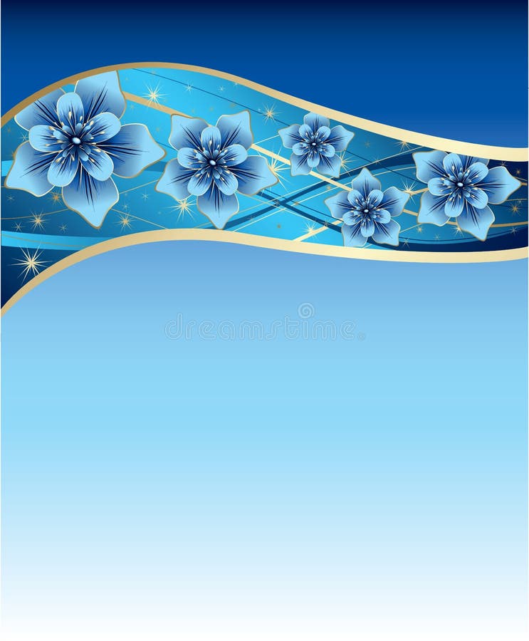 Blue background with blue and gold flowers