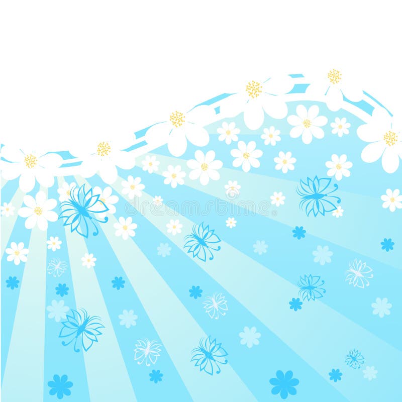 Blue Background with Daisies, Stock Vector Illustration of wave