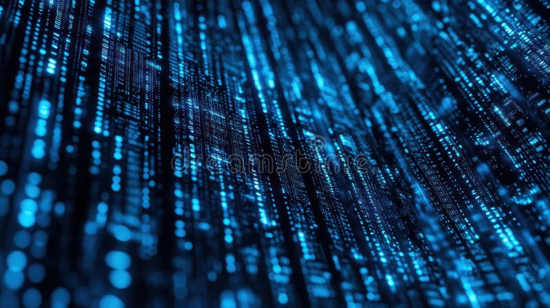 A blue background with many rows of binary dots stock illustration