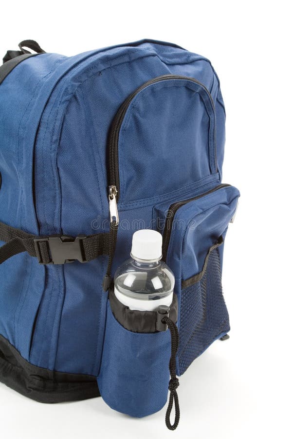 Women stay with Backpack with reusable water bottle in a pocket