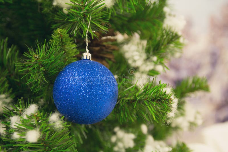 Blue Ball on a Christmas Tree Stock Image - Image of decorate, decor ...