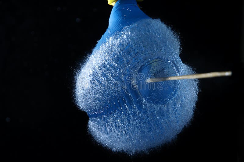 The blue balloon rupture of the moment stock photos