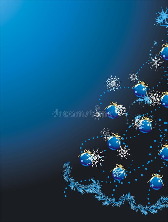 Blue balls with golden bows on the Christmas tree