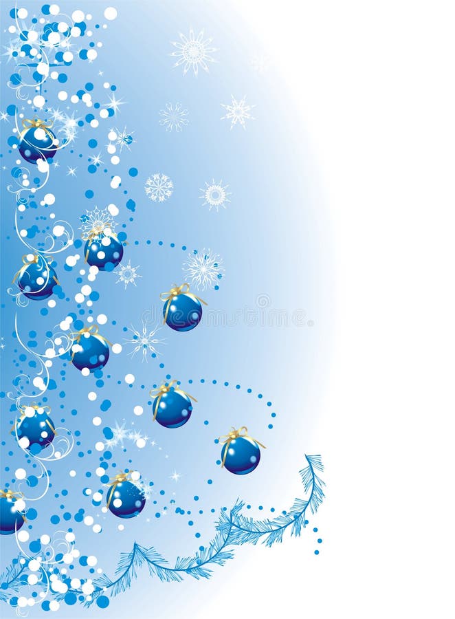 Blue balls with golden bows and tinsel