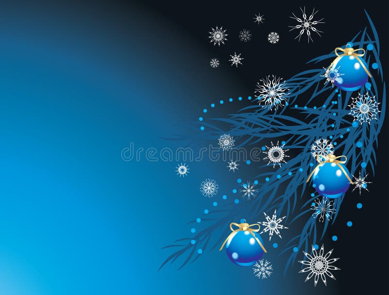 Blue balls and snowflakes on the Christmas tree