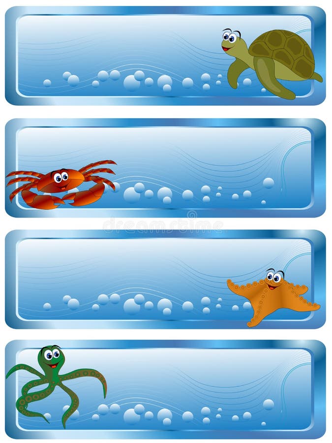 Sea banners with cartoon animals and bubbles. Sea banners with cartoon animals and bubbles