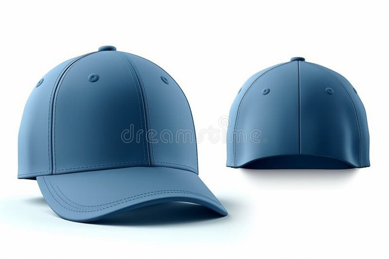 Blue Baseball Cap in Angles View Front and Back. Mockup Baseball Cap