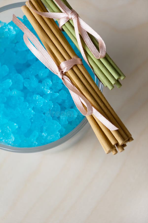 Blue Bath Salt in Glass stock image. Image of horizontal 13422263