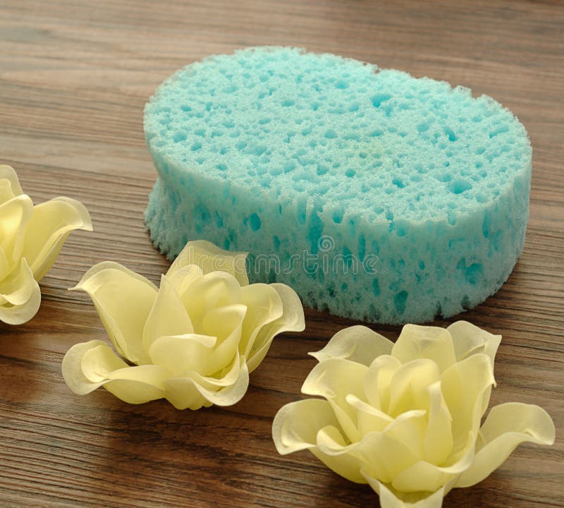 A Blue Bath Sponge and a Bar of Soap Stock Image Image of blue