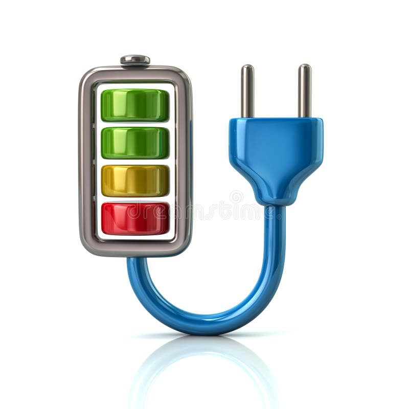 Blue battery charging plug icon 3d illustration stock illustration