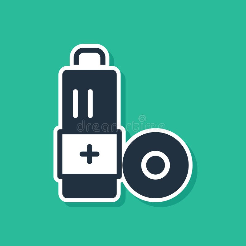 Blue Battery icon isolated on green background. Lightning bolt symbol. Vector vector illustration