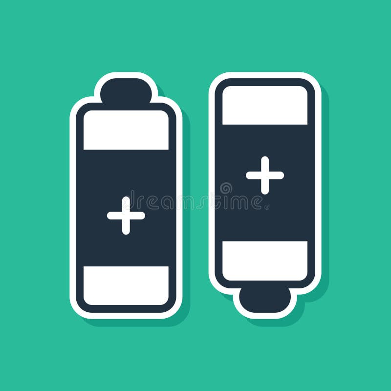 Blue Battery icon isolated on green background. Lightning bolt symbol. Vector stock illustration