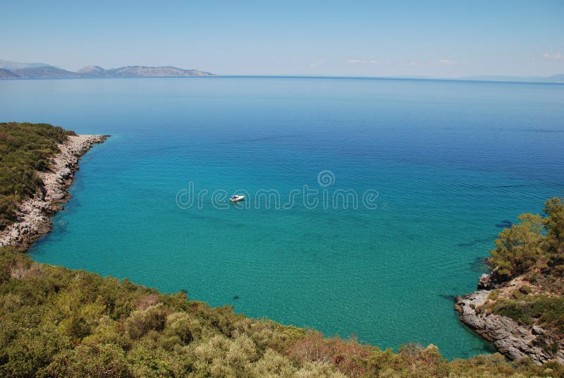 Blue bay and boat