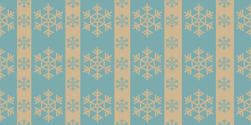 Blue and Beige Striped Pattern with Large and Small Snowflakes vector illustration
