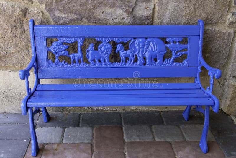 Blue bench outdoor stock photo. Image of weather, furniture 195758718
