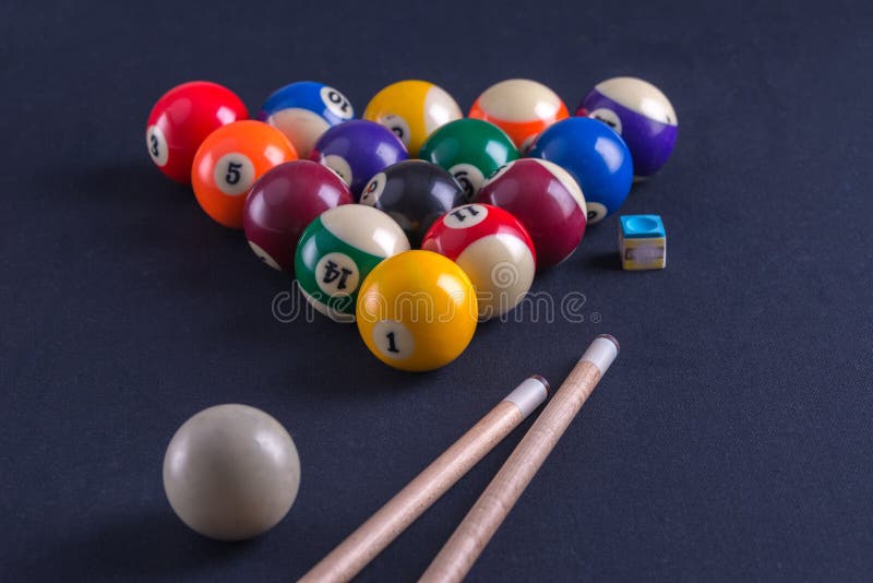 Blue Billiard Table, Balls and Cue Stock Image Image of colorful