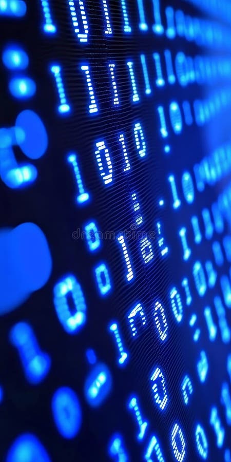 Blue Binary Code Data Flowing Across Screen in Perspective Abstract Programming Banner royalty free illustration